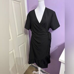 Kate Kasin Black Wrap Midi Dress